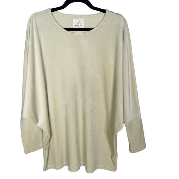 HomeLove S/M Cream Loungewear Velvet Sweatshirt Round Neck Drop Shoulder Casual - Picture 1 of 8